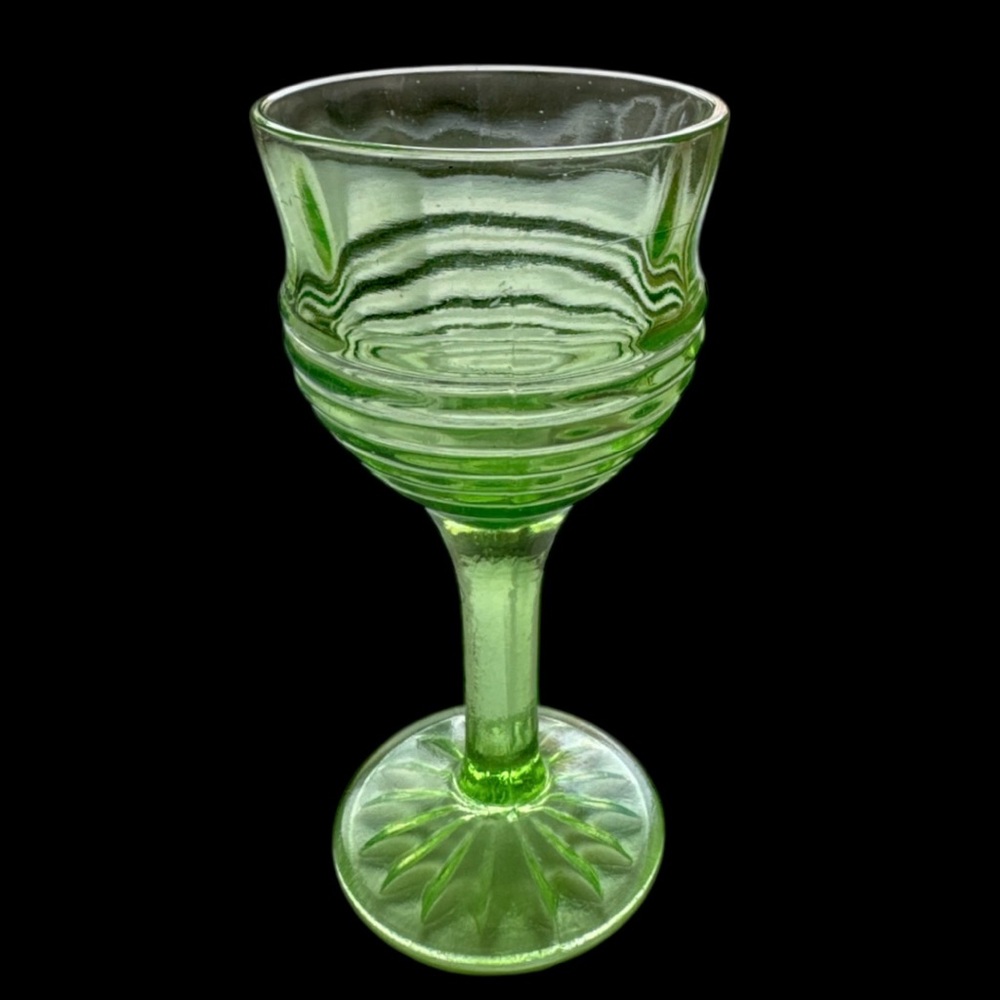 Uranium Green Depression Glass Optic Stemmed
Cordial / Dessert Glass